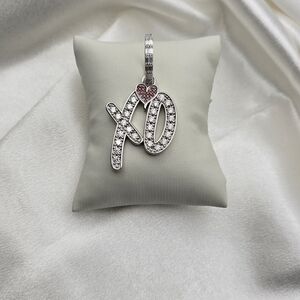 18k White Gold Over Sterling Silver XO Luxury Moissanite Heart Pendant